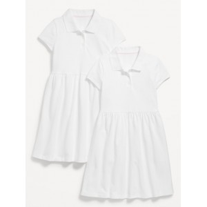 School Uniform Fit and Flare Pique Polo Dress 2-Pack for Girls