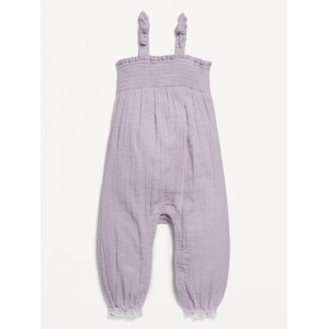 Sleeveless Smocked Tie-Knot Jumpsuit for Baby Hot Deal