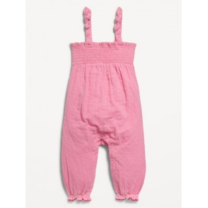 Sleeveless Smocked Tie-Knot Jumpsuit for Baby Hot Deal