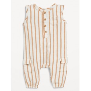 Sleeveless Henley Utility Pocket Jumpsuit for Baby Hot Deal