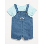 Little Navy Organic-Cotton T-Shirt and Overalls Set for Baby