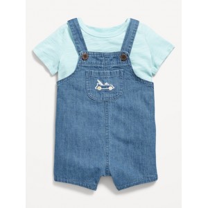 Little Navy Organic-Cotton T-Shirt and Overalls Set for Baby