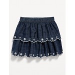 Embroidered Tiered Jean Skirt for Toddler Girls