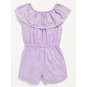 Ruffled-Trim Embroidered Romper for Toddler Girls Hot Deal