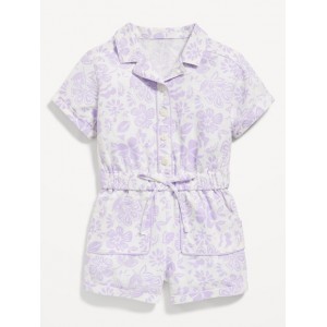 Short-Sleeve Linen-Blend Tie-Front Romper for Toddler Girls Hot Deal