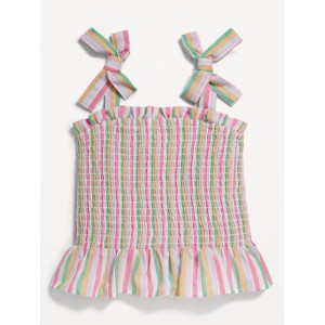 Sleeveless Bow-Tie Smocked Textured Dobby Top for Toddler Girls