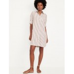 Puff-Sleeve Linen-Blend Shirt Dress