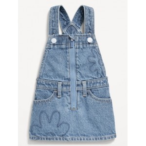 Zip-Front Embroidered Skirtall Jean Dress for Baby
