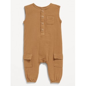 Sleeveless Henley Pocket One-Piece Jumpsuit for Baby Hot Deal