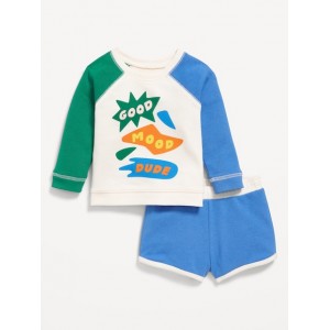 Crew-Neck Graphic Sweatshirt and Shorts Set for Baby