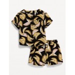 Printed Double-Weave Henley Top and Shorts Set for Baby