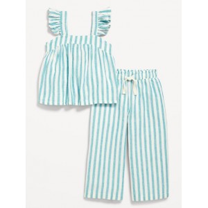 Sleeveless Linen-Blend Top and Wide-Leg Pants Set for Toddler Girls Hot Deal