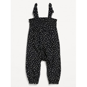 Printed Sleeveless Smocked Tie-Knot Jumpsuit for Baby