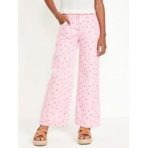 Printed High-Waisted Baggy Wide-Leg Jeans for Girls