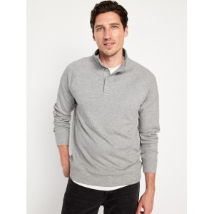 Mock-Neck Button-Front Pullover Sweater
