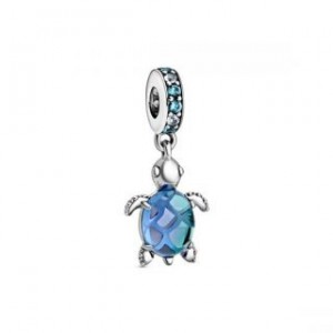 Murano Glass Blue Sea Turtle Dangle Charm