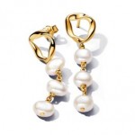 Organically Shaped Circle & Baroque Treated Freshwater Cultured Pearls Drop Earrings - Pandora Shine