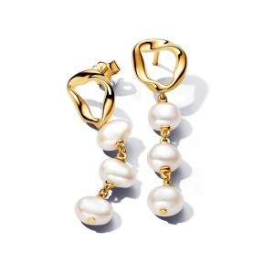 Organically Shaped Circle & Baroque Treated Freshwater Cultured Pearls Drop Earrings - Pandora Shine