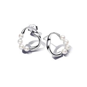 Organically Shaped Circle & Treated Freshwater Cultured Pearls Stud Earrings