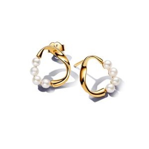 Organically Shaped Circle & Treated Freshwater Cultured Pearls Stud Earrings - Pandora Shine