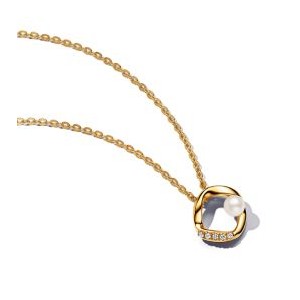 Organically Shaped Pave Circle & Treated Freshwater Cultured Pearl Collier Necklace - Pandora Shine