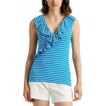 Striped Jersey Sleeveless Top Summer Topaz/White