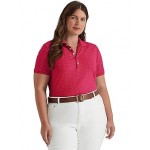 Plus Size Eyelet Jersey Polo Shirt Nouveau Bright Pink