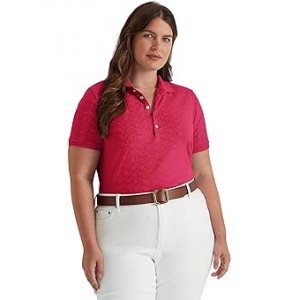 Plus Size Eyelet Jersey Polo Shirt Nouveau Bright Pink
