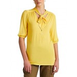 Jersey Tie Neck Top Yellow Lily