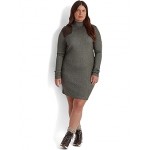 Plus Size Faux Leather Trim Merino Wool Sweaterdress Multi