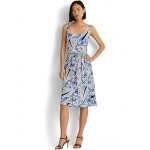 Floral Crepe Sleeveless Dress Blue/Cream/Multi