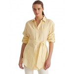 Petite Striped Logo Linen Shirt Wicket Yellow/White