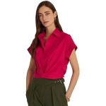 Twist-Front Cotton Broadcloth Shirt Sport Pink