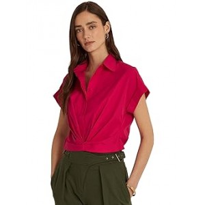 Twist-Front Cotton Broadcloth Shirt Sport Pink