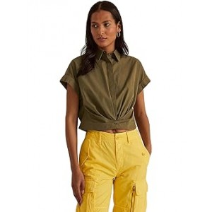 Twist-Front Cotton Broadcloth Shirt Olive Fern