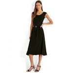Belted Jersey Cap-Sleeve Dress Polo Black