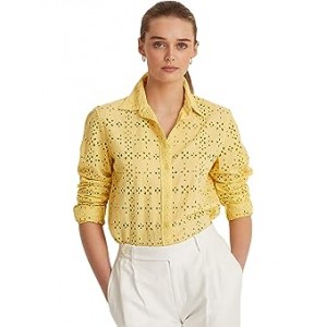 Petite Eyelet Cotton Shirt Wicket Yellow
