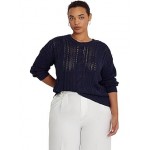 Plus Size Aran-Knit Cotton Sweater French Navy