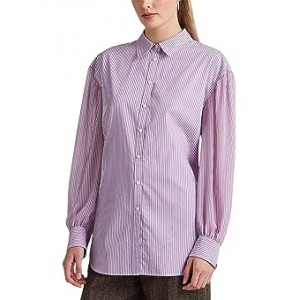 Petite Striped Broadcloth Shirt Lavender/White