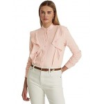 Ruffle-Trim Linen Shirt Pale Pink