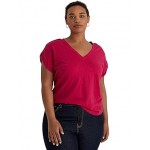 Plus Size Slub Jersey Roll-Tab-Sleeve Tee Sport Pink