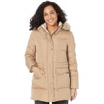 Down Coat with Chest Zip and Patch Pocket Light Sand