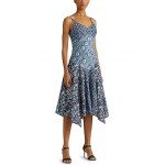 Petite Patchwork-Print Linen Sleeveless Dress Blue Multi