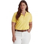 Plus Size Eyelet Jersey Polo Shirt Wicket Yellow