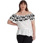 Plus Size Embroidered Jersey Off-the-Shoulder Top White/Black