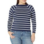 Plus Size Striped Mock Neck Sweater French Navy/Mascarpone Cream