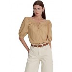 Cotton Broadcloth Puff-Sleeve Shirt Birch Tan