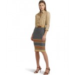 Petite Striped Cotton-Linen Knit Pencil Skirt Multi