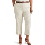 Plus Size Striped Twill Wide-Leg Cropped Pants Cream/French Navy
