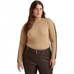Plus-Size Faux-Leather-Trim Turtleneck Sweater Classic Camel Heather/Chocolate